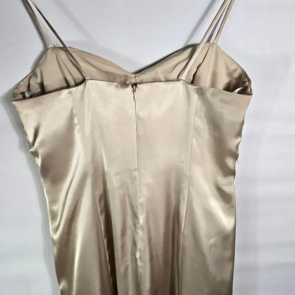 David’s Bridal Champagne Satin Gown w/ Bolero Formal Evening Dress Size 10/12
